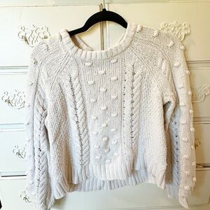 American Eagle Outfitters Cream Pom-Pom Cable Knit Crewneck Sweater